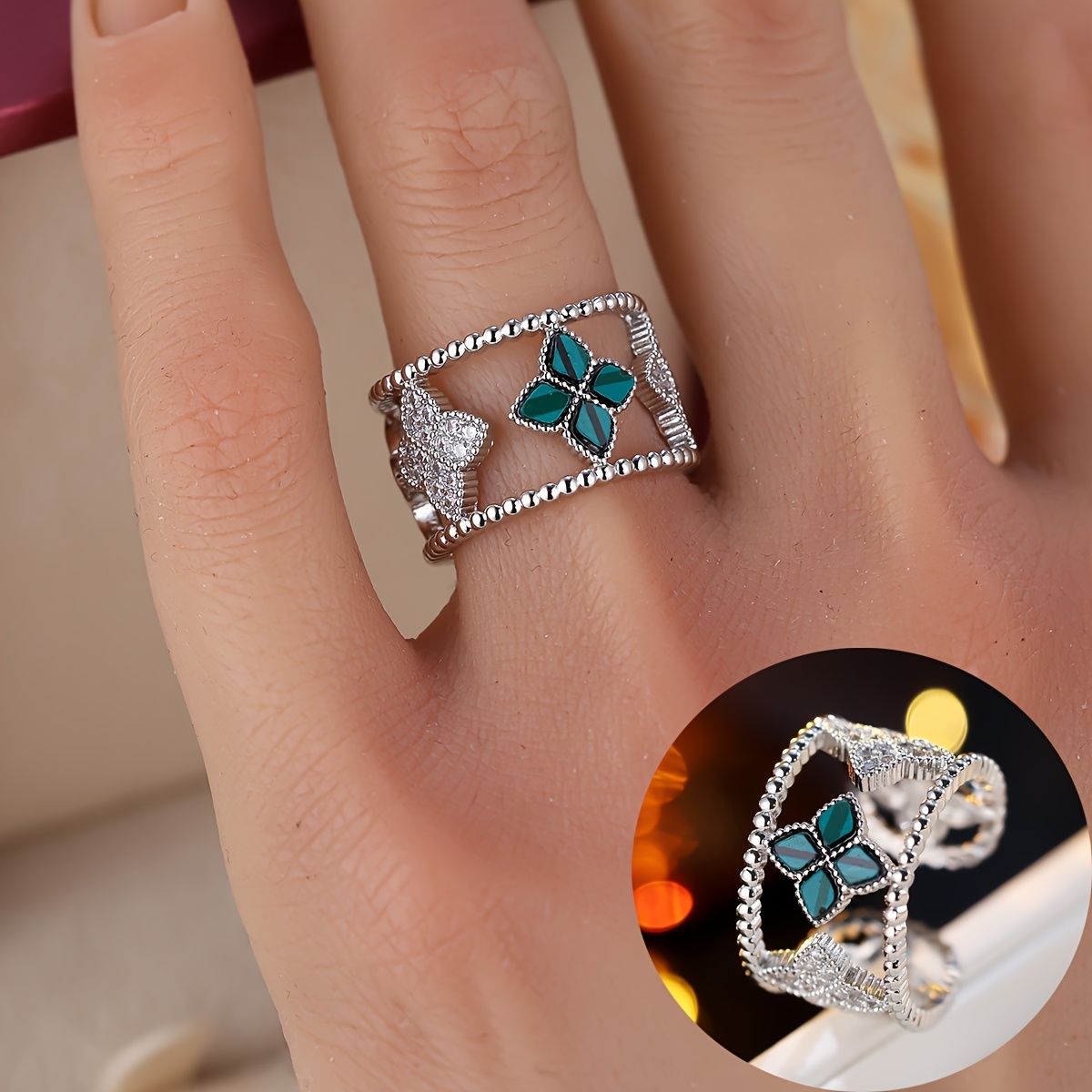 Classic Elegant Floral Shaped Hollow Double Ring for Women